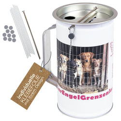 Spendendose mit Griff, inkl. individuelle Klebefolie HMF 45100-07, 14,5 x 8 cm, Lichtgrau