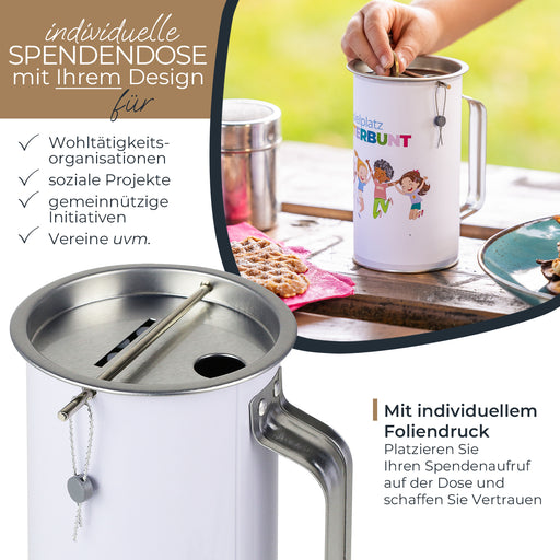  Spendendose mit Griff und individueller Klebefolie von HMF in Lichtgrau