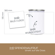 Spendendose mit individueller Klebefolie von HMF mit den Maßen 14.5 x 10 cm in Lichtgrau