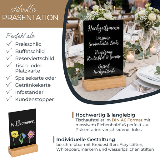 Kreidetafel mit Holzfuß als Tischaufsteller von HMF in DIN A6 Hochformat in Schwarz