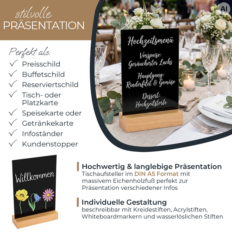 Tischaufsteller Kreidetafel mit Holzfuß HMF 4645 DIN A5 Hochformat schwarz