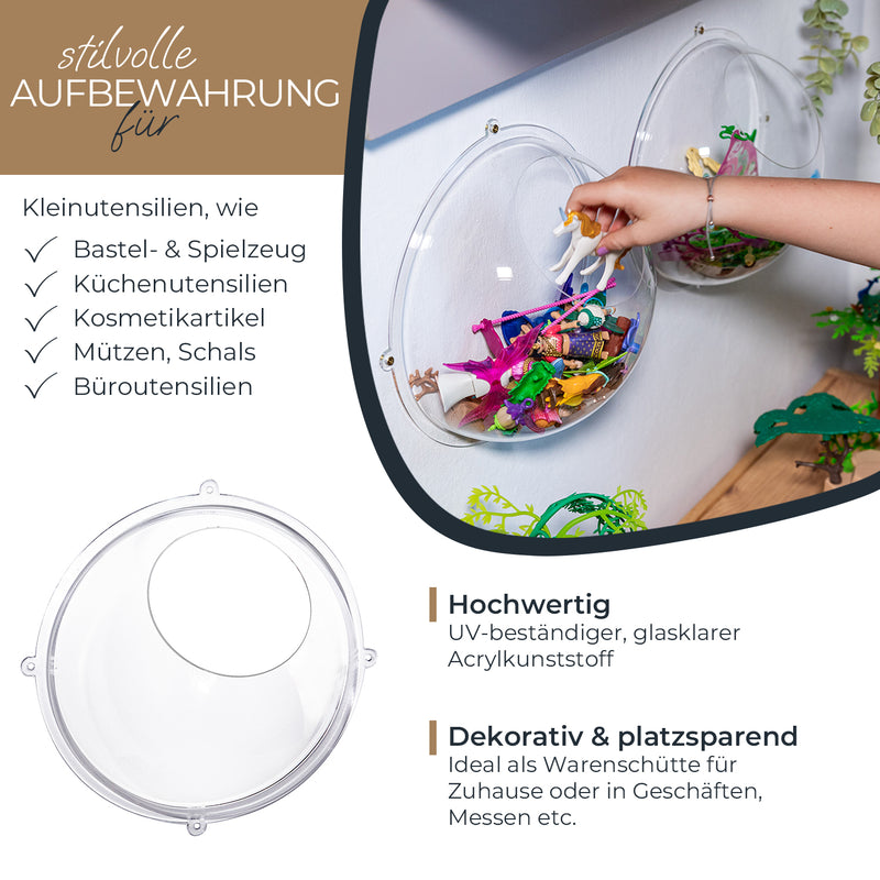 Acrylhalbkugel als Wandregal von HMF mit einem Hängedisplay von Ø 32 cm