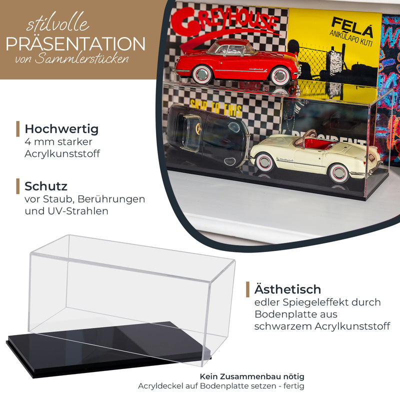 Acryl Vitrine für Modellautos Figuren HMF 46801 30 x 15 x 14 cm quer Staubschutz