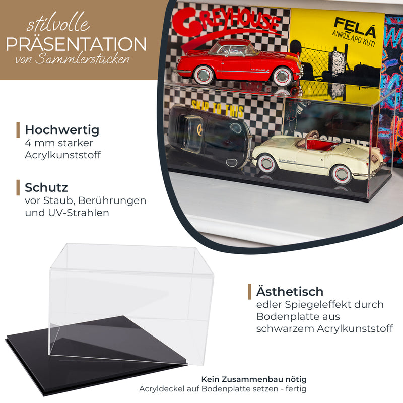 Acryl Vitrine für Modellautos Figuren HMF 46801 32 x 28 x 20 cm quer Staubschutz