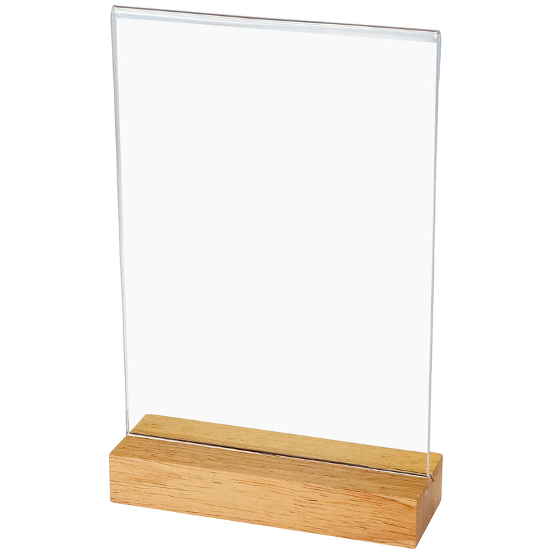 Tischaufsteller mit Holzfuß, Menükartenhalter, HMF 4694, DIN A4 A5 A6, Hoch- Quer