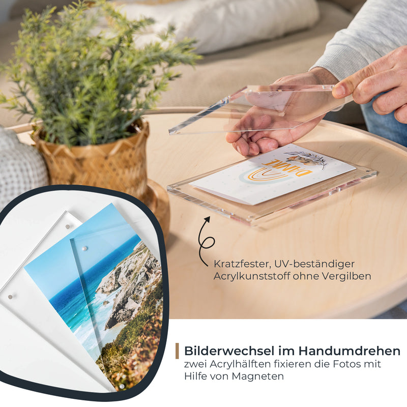 Magnetischer Bilderrahmen von HMF mit transparentem Hintergrund aus Acryl und den Maßen 15 x 21 cm