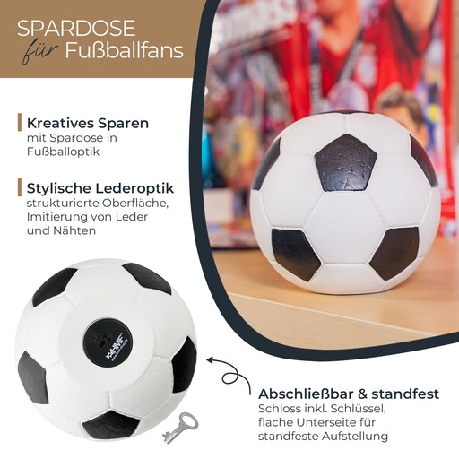 Spardose im Fußball-Look von HMF mit 15 cm Durchmesser in Weiß
