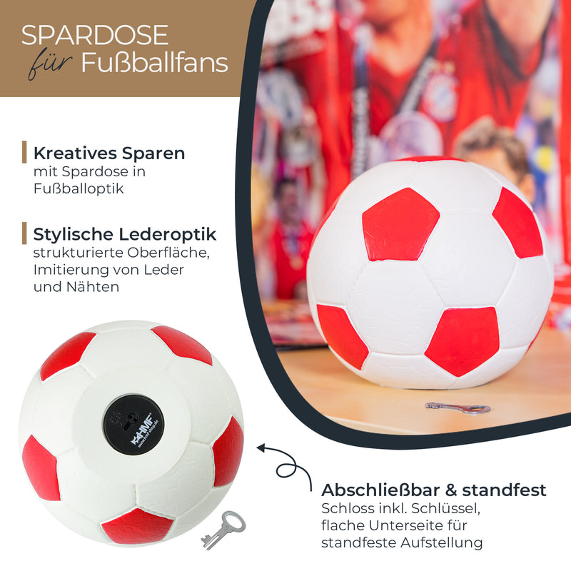 Spardose im Fußball-Look von HMF mit 15 cm Durchmesser in Rot