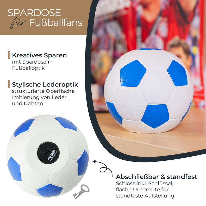 Spardose im Fußball-Look von HMF mit 15 cm Durchmesser in Blau
