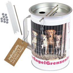 Spendendose mit Griff, inkl. individuelle Klebefolie, HMF 48100-07, 14,5 x 10 cm, Lichtgrau