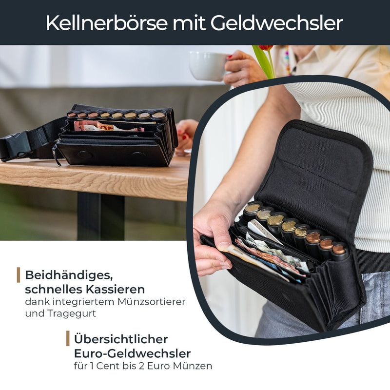 Kellnerbörse mit Tragegurt und Reißverschlussfach von HMF