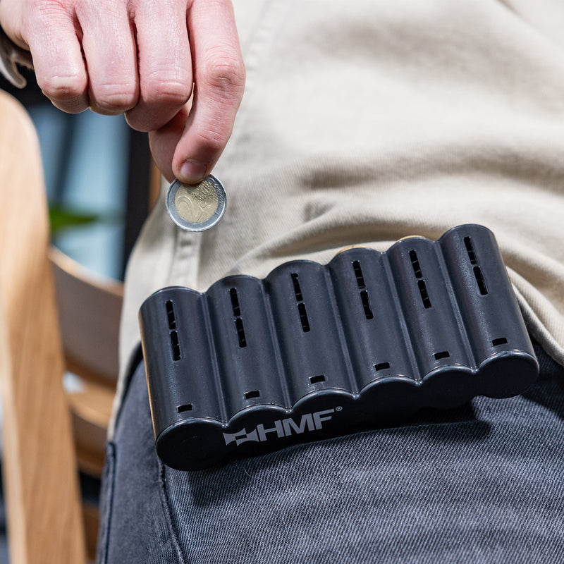 Euro-Münzsortierer 15.5 cm HMF 48821-02 für Kellnerbörse Schwarz 6 Münzrillen mit Tragegriff