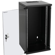 HMF Netzwerkschrank Serverschrank 10 Zoll 12 HE 300 mm Tiefe Voll montiert Glastür Schwarz