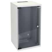 HMF Netzwerkschrank Serverschrank 10 Zoll 12 HE 300 mm Tiefe Voll montiert Glastür Lichtgrau