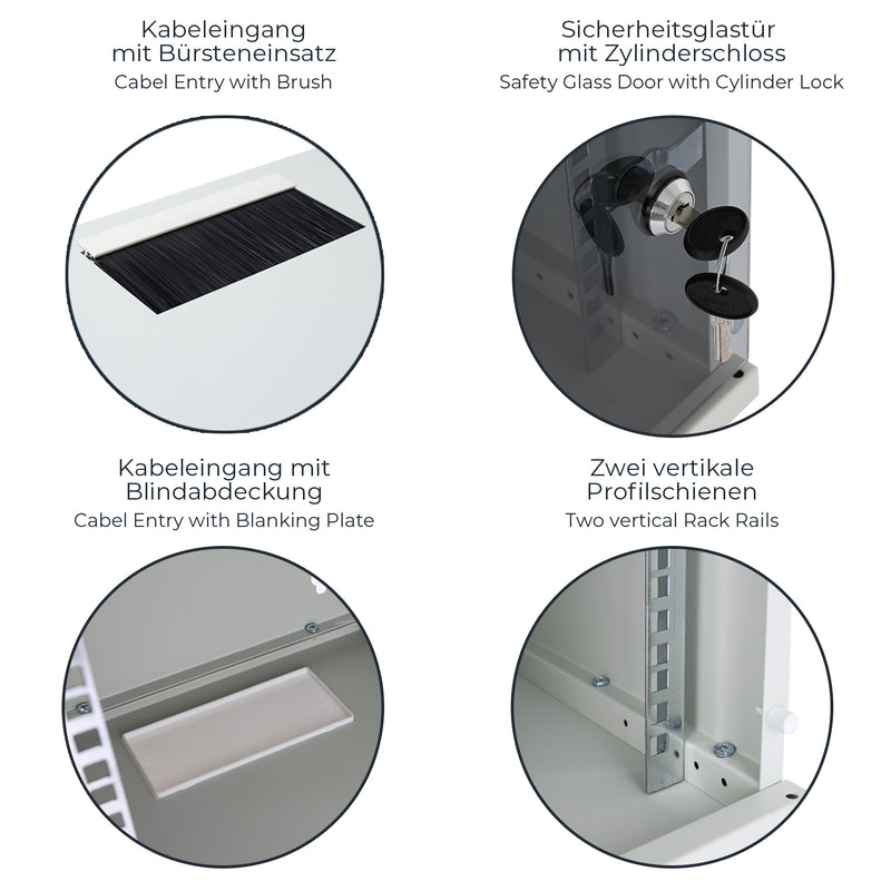 10 Zoll Serverschrank mit 12 Höheneinheiten von HMF mit 300 mm Tiefe in Lichtgrau