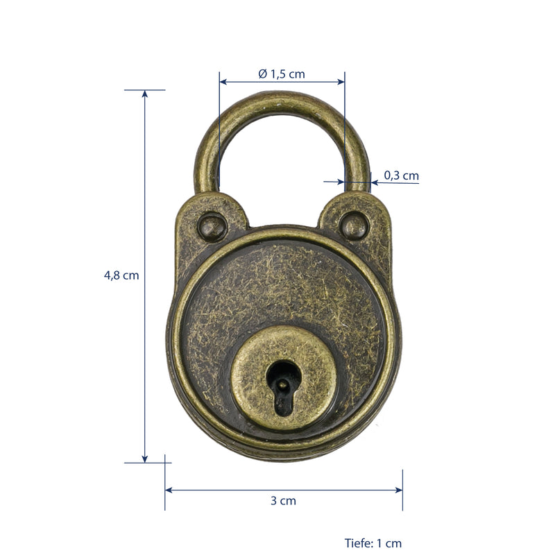 Mini Deko Vorhängeschloss mit Schlüssel HMF 6490 Rund Bronze Maße