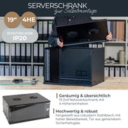Unmontierter 19 Zoll Serverschrank von HMF mit 4 Höheneinheiten in Schwarz