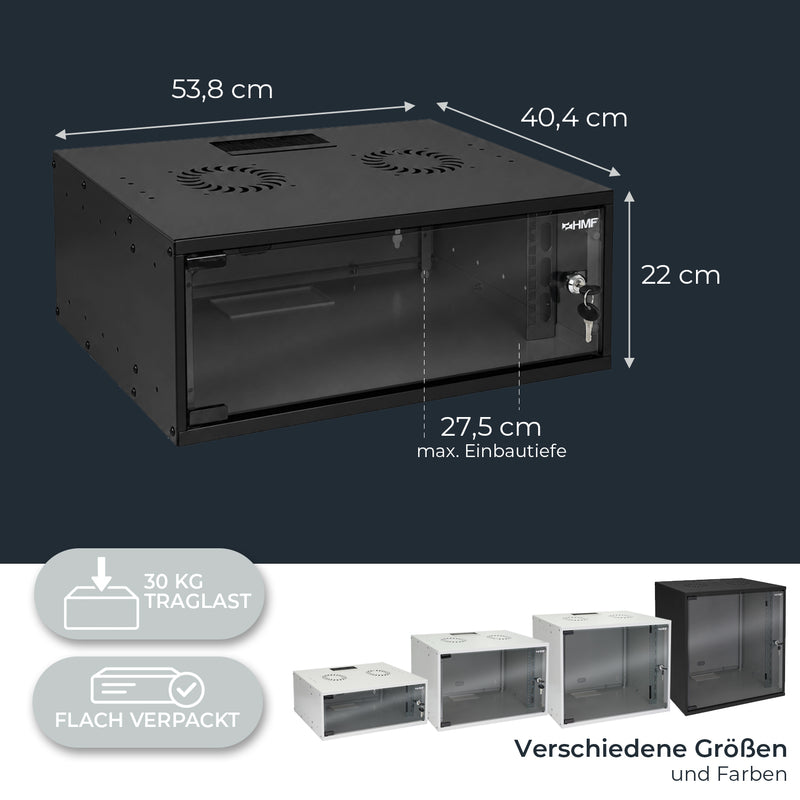 Unmontierter 19 Zoll Serverschrank von HMF mit 4 Höheneinheiten in Schwarz