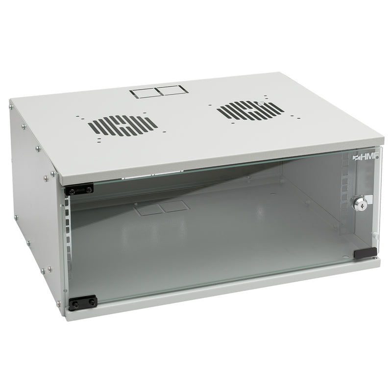 Unmontierter 19 Zoll Serverschrank von HMF mit 4 Höheneinheiten in Lichtgrau