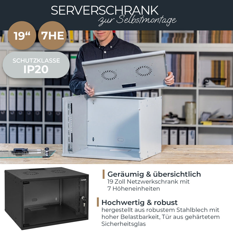 Serverschrank 19 Zoll unmontiert HMF 65707-02 7 HE Schwarz