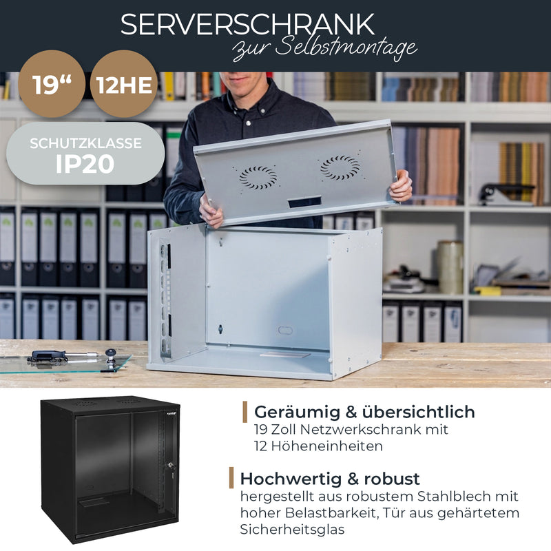 Serverschrank 19 Zoll unmontiert HMF 65712-02 12 HE Schwarz