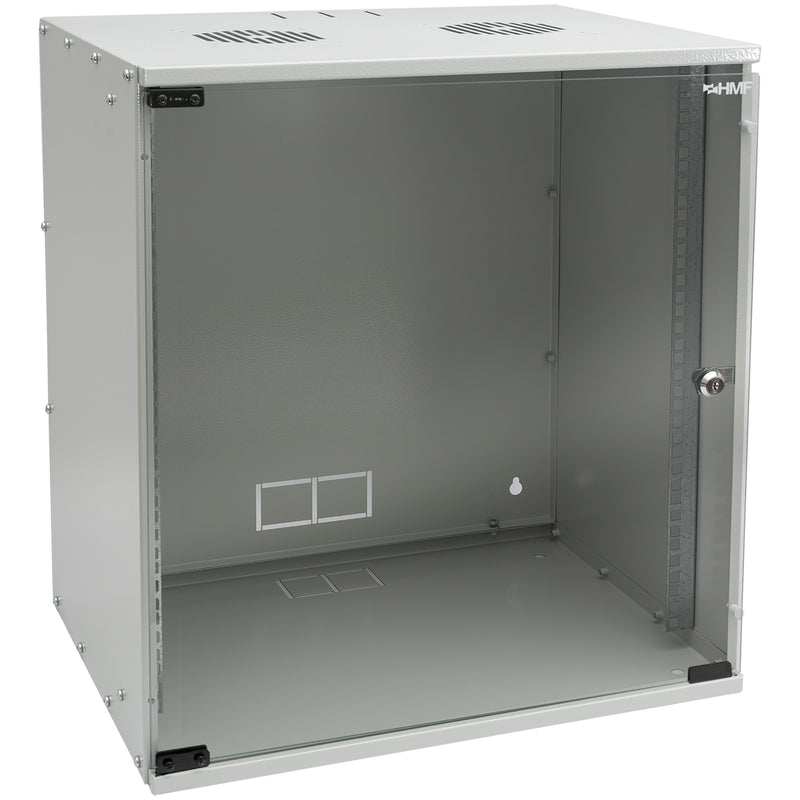Unmontierter 19 Zoll Serverschrank von HMF mit 12 Höheneinheiten in Lichtgrau