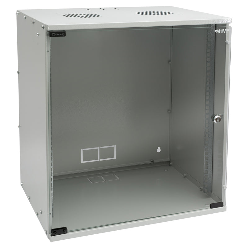 Unmontierter 19 Zoll Serverschrank von HMF mit 12 Höheneinheiten in Lichtgrau