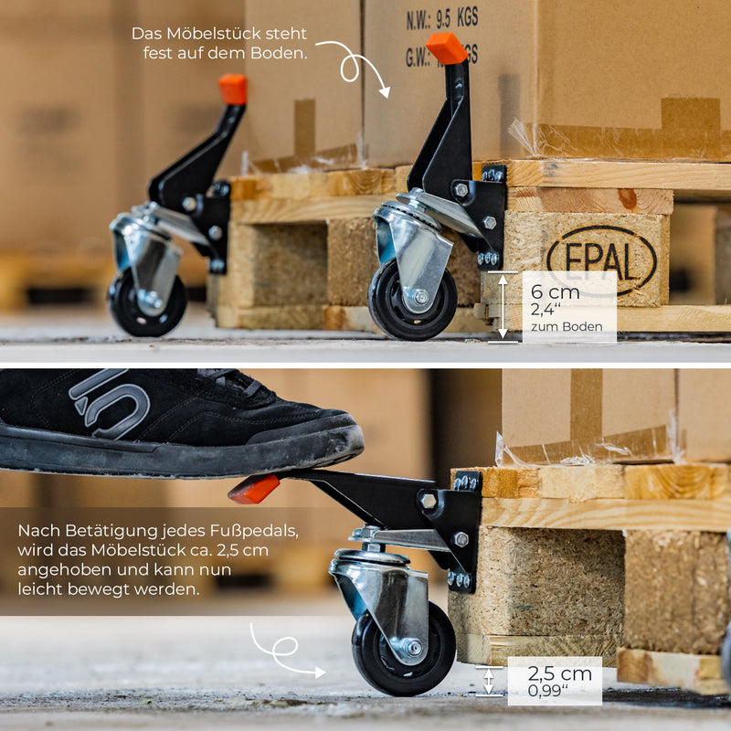 Schwerlastrollen absenkbar für Werkbank 4er Set HMF 6750 76 mm Schwarz Fußpedal Anwendung