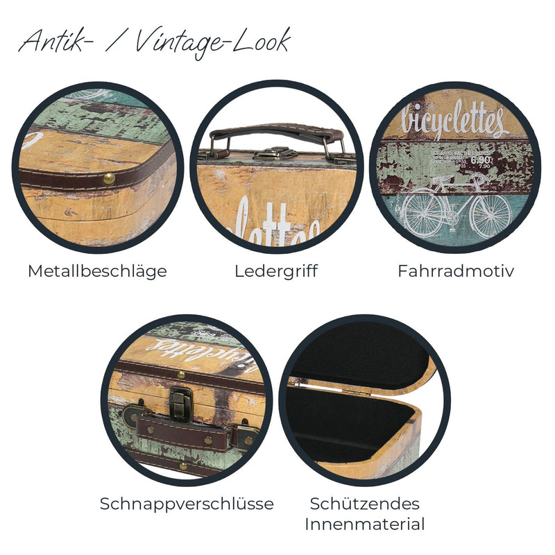 Vintage Holzkoffer im Fahrrad Design von HMF mit 25 cm Breite