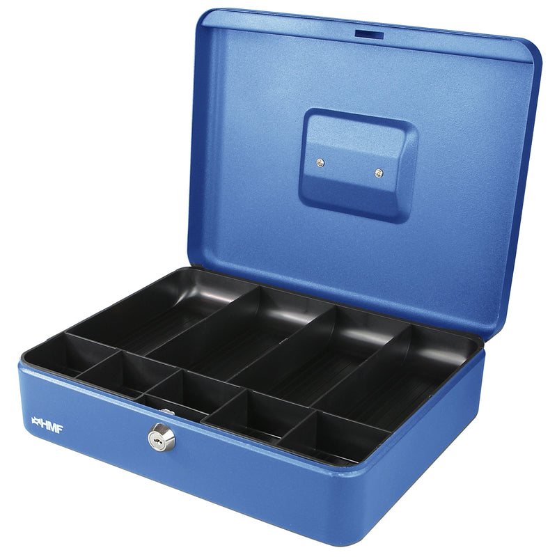 Geldkassette mit Münzeinsatz und Scheinfächer von HMF mit 30 cm Breite in Blau