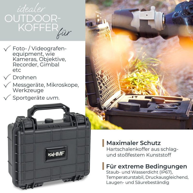 Outdoor Fotokoffer und Waffenkoffer mit Rasterschaumstoff von HMF mit 23 cm Breite