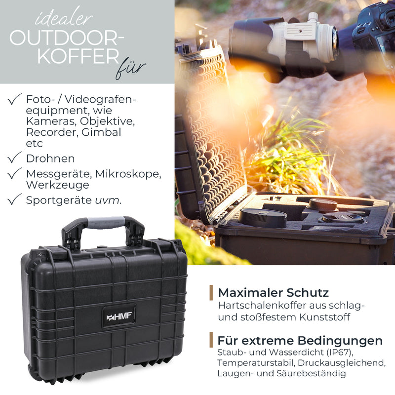 Outdoor Fotokoffer und Waffenkoffer mit Rasterschaumstoff von HMF mit 41 cm Breite