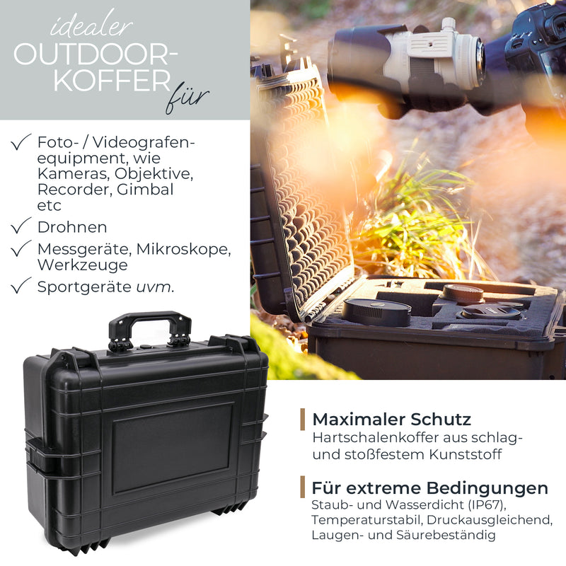 Outdoor Fotokoffer und Waffenkoffer mit Rasterschaumstoff von HMF mit 57 cm Breite