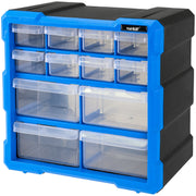 Sortierbox von HMF aus Kunststoff mit 12 Schubladen, 24 Fächer, 26,5 x 26 x 16 cm, Blau