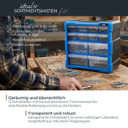 Sortierbox von HMF aus Kunststoff mit 12 Schubladen, 24 Fächer, 26,5 x 26 x 16 cm, Blau