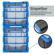 Sortierbox von HMF aus Kunststoff mit 12 Schubladen, 24 Fächer, 26,5 x 26 x 16 cm, Blau