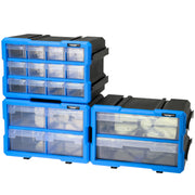 HMF Sortierbox für Kleinteile 3er Set mit insgesamt 36 Fächern in Blau-Schwarz