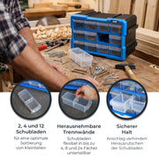 HMF Sortierbox für Kleinteile 3er Set mit insgesamt 36 Fächern in Blau-Schwarz