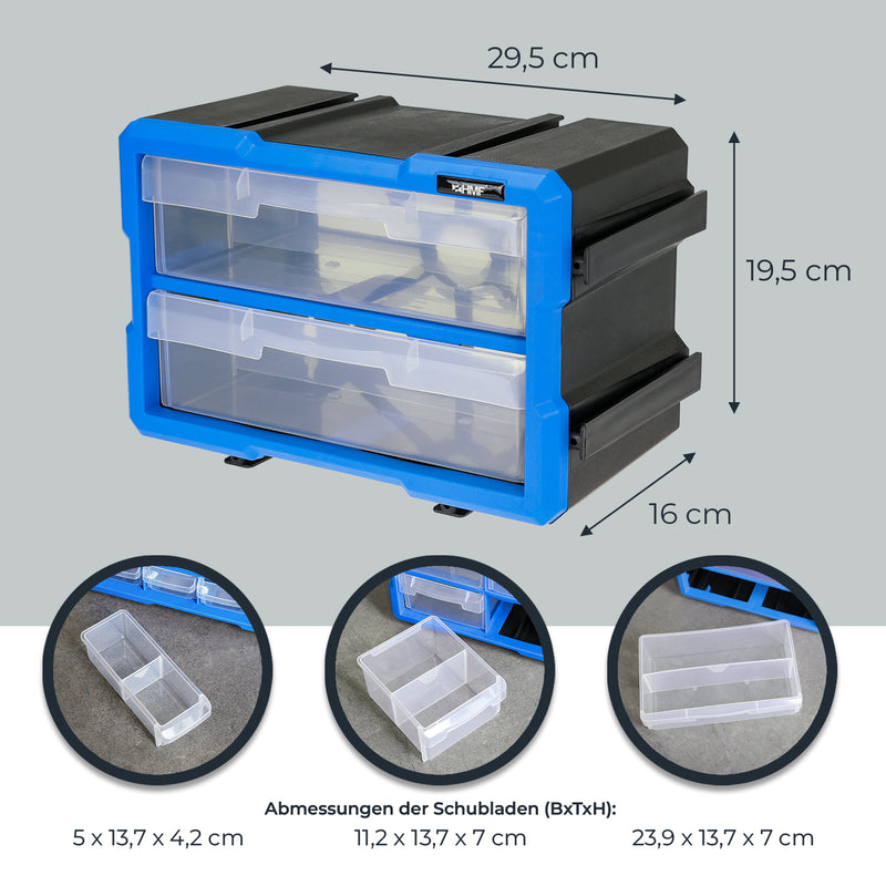 HMF Sortierbox für Kleinteile 3er Set mit insgesamt 36 Fächern in Blau-Schwarz