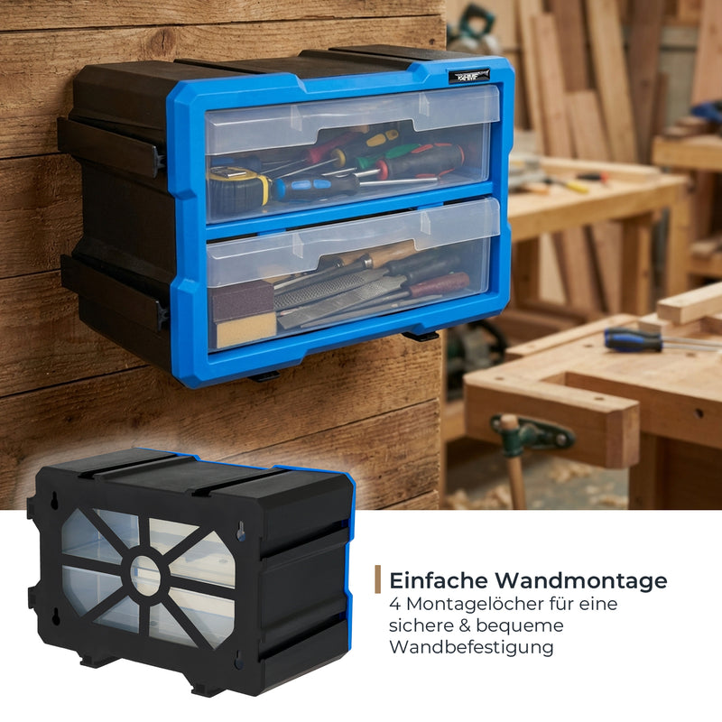 HMF Sortierbox für Kleinteile 3er Set mit insgesamt 36 Fächern in Blau-Schwarz