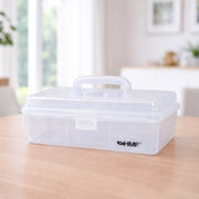 HMF Nähkasten aufklappbar mit 3 Ebenen, Sortierbox für Kleinteile in Transparent