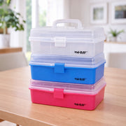 HMF Nähkasten aufklappbar mit 3 Ebenen, Sortierbox für Kleinteile in Transparent