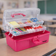 HMF Nähkasten aufklappbar mit 3 Ebenen, Sortierbox für Kleinteile in Pink
