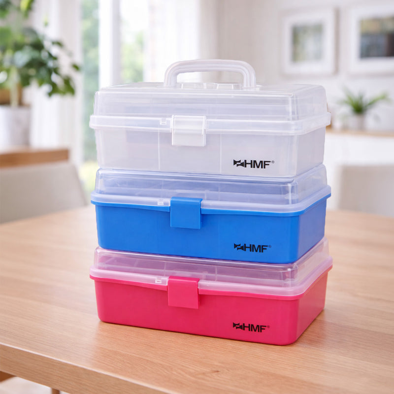 HMF Nähkasten aufklappbar mit 3 Ebenen, Sortierbox für Kleinteile in Pink
