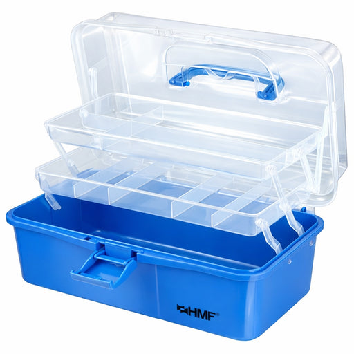 HMF Nähkasten aufklappbar mit 3 Ebenen, Sortierbox für Kleinteile in Blau