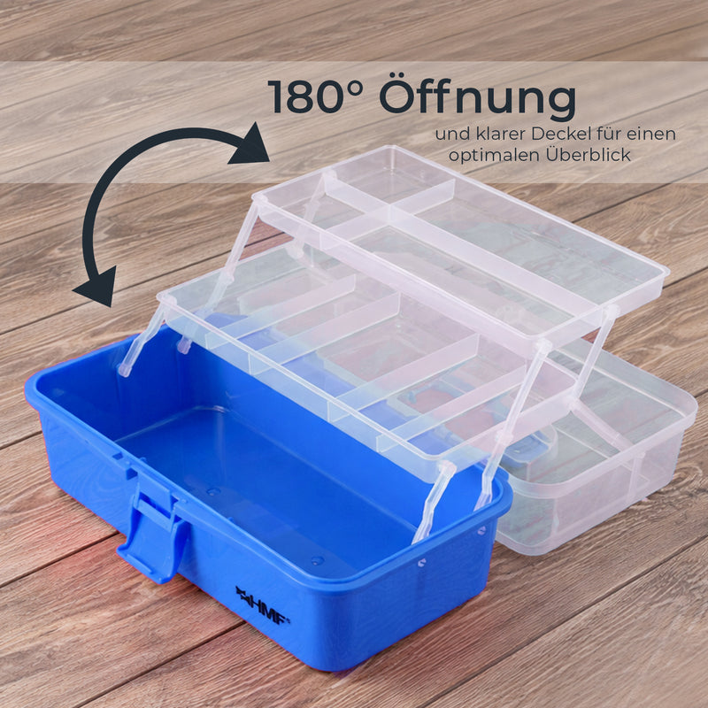HMF Nähkasten aufklappbar mit 3 Ebenen, Sortierbox für Kleinteile in Blau