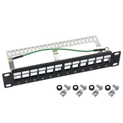 STP Keystone-Patchpanel für 10 Zoll Serverschränke von HMF mit 12 Ports RJ45 in Schwarz