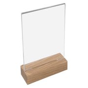 Tischaufsteller mit Holzfuß aus Acryl im Hochformat von HMF in DIN A6