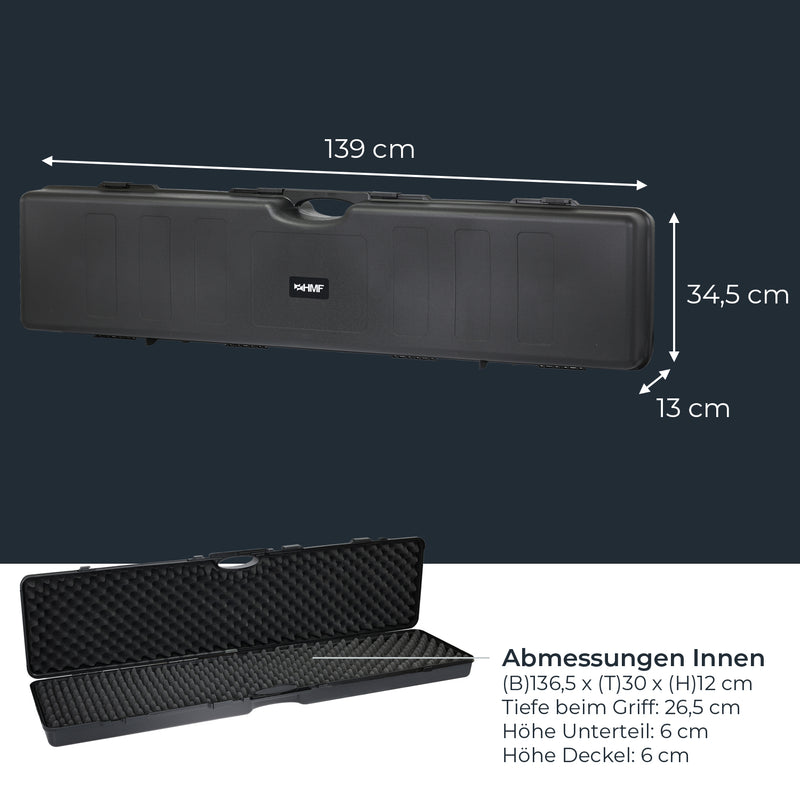 HMF Transportkoffer mit Noppenschaumstoff 138 x 34 x 13,5 cm in Schwarz